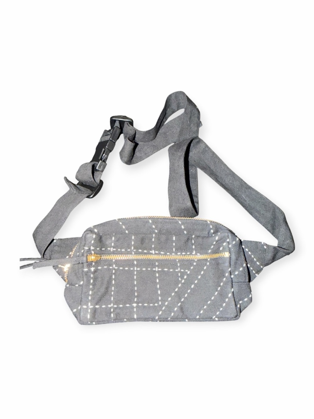 Anchal Project Black Organic Cotton Embroidered Kantha Crossbody Belt Bag